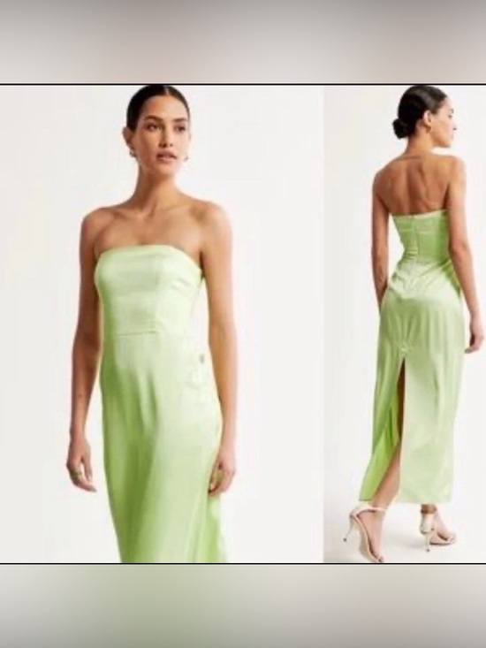 Abercrombie & Fitch Dresses & Skirts - Abercrombie & Fitch Strapless Lime Green Satin Midi Dress